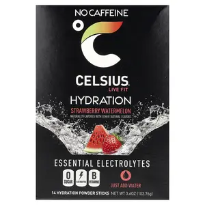 Celsius Live Fit, Hydration, Essential Electrolytes, No Caffeine, Strawberry Watermelon, 14 Hydration Powder Sticks, 0.26 oz (7.28 g) Each
