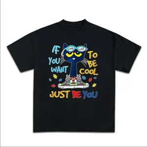 Women's Pete the Cat Cotton Graphic T-Shirt - Round Neck, Short-Sleeve, Casual Fitted Unisex Top, Cute Cartoon Character Apparel for Childhood Memory Gifting
