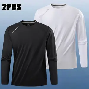 2 Pcs Men'S Sports Long-Sleeved T-Shirt, Classic Crew Neck Long-Sleeved Design, Not Picky about Body Shape, Versatile And Not Picky, Elastic Slim Fit, Not Tight, for Running, Fitness, And Casual Wear, Athletic Shirt