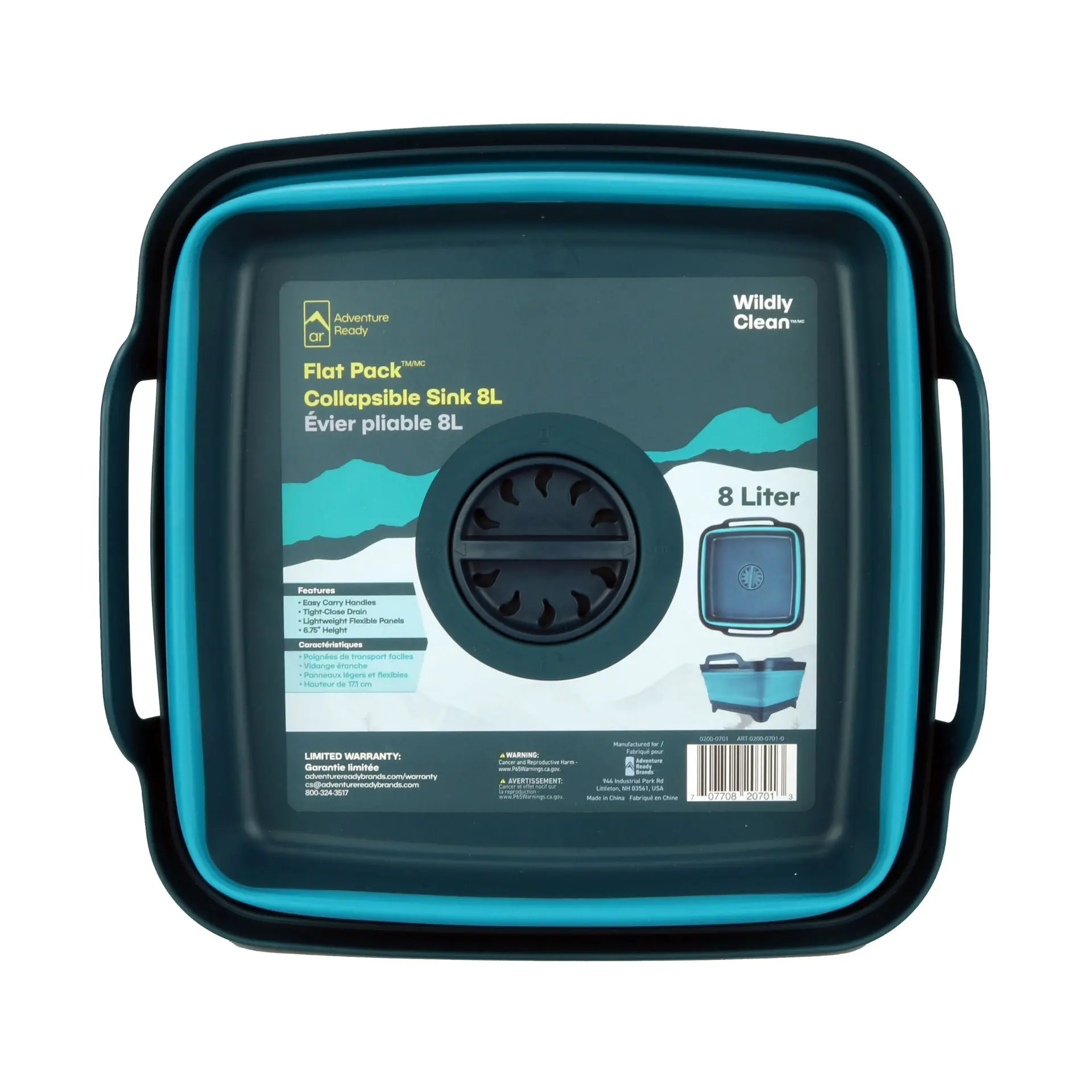 Adventure Ready Collapsible Sink 8L - Easy to Collapse & Store Compactly with Dual Carry Handles