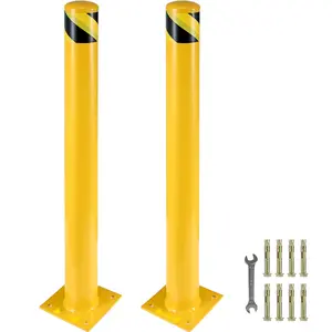 Safety Bollard, 36-Inch Height Bollard Post, 5.5-Inch Diameter Steel Pipe Bollard Post, Yellow Steel Bollard, Steel Bollard With 8 Anchor Bolts, Ideal For Traffic-Sensitive Areas; Durable Outdoor Use For Parking Lots, Driveways