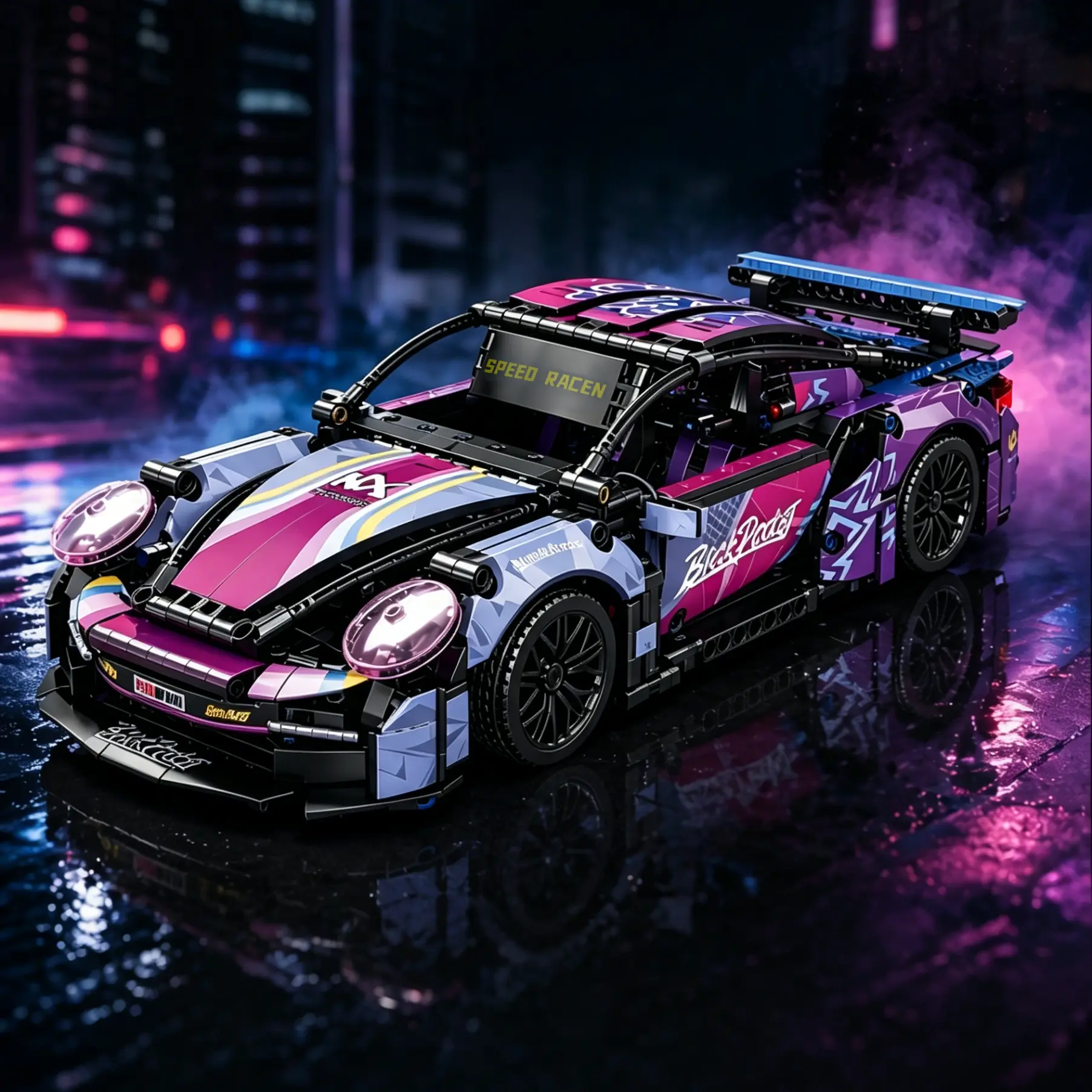 Limited Edition 1:14 RC 911 Race Car Model Brick Build Kit - 1000+ Pieces, 13.8"l x 5.9"w x 3.7"h, Dual Motors, LED Lights, 2.4GHz Remote Control, Acrylic Case, Anti-Scratch Stickers, Electronic Set, Collectors Block Set, Ideal Holiday Gift for Kids, Bric