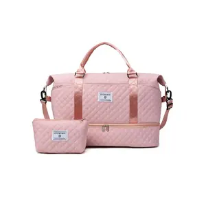 Large Capacity Travel Bag Set, Letter Pattern Zipper Travel Bag with Shoe Compartment, Casual Sports Fitness Bag for Women & Men