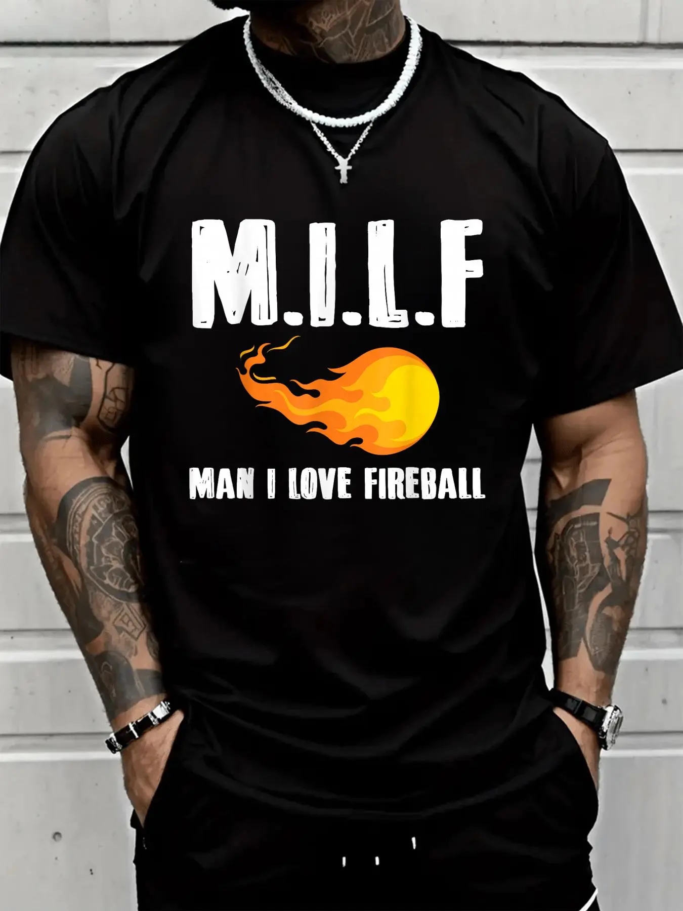 Menswear Unisex 100% Cotton "I Love Fireball" Short-Sleeve Tshirt - Casual Loose 2026 Valentine’s Day Printed Gift Top, Shortsleeve, Round Neck, Soft, Stylish