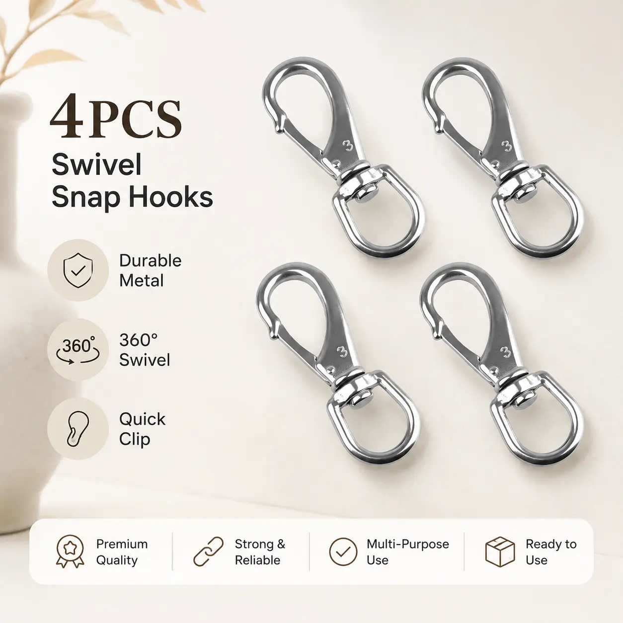 Swivel Snap Hook Flag Clips, 4-Pack Stainless Steel Rope Clips for Easy Flag Display Keychains Use