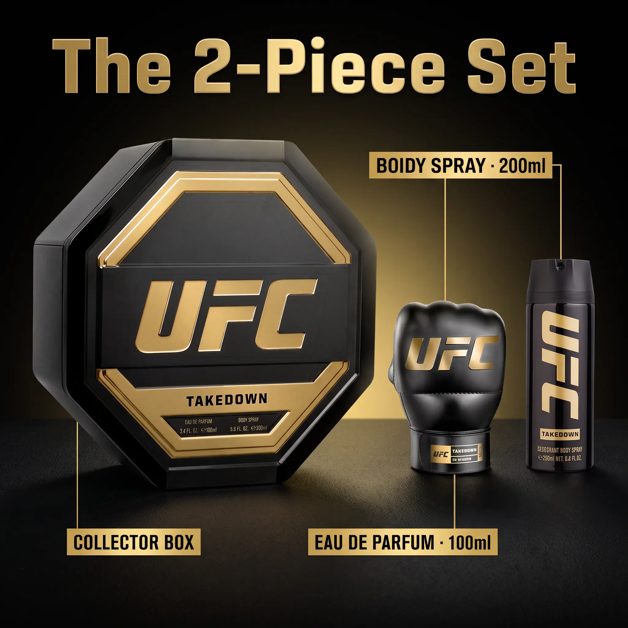 UFC Takedown - Cologne for Men and Body Spray Set - Marine Amber Perfume for Men with Mint Pepper Patchouli Notes - Long Lasting Scent - 2 Pc