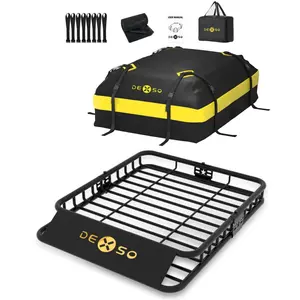 Garvee 46" x 36" Universal Roof Rack Basket, 200 Lbs Capacity Rooftop Cargo Carrier Basket With 15 Cubic Feet (44" x 34" x 17") Waterproof Luggage Bag, for Suvs, Trucks, Vehiclesor Suvs, Trucks, Vehicles