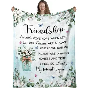 Best Friend Blanket for Soul Sister, Soft Cozy Flannel Bedspread, BFF Birthday Gift for Women, Lightweight & Machine Washable