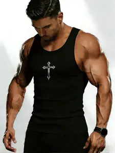 Men's Ribbed Compression Vest, Slim Fit Design, High Stretch Breathable Fabric, Sports Fitness Vest, Fitness Workout Vest for Gym Training & Casual Outings, Workout Gym Clothing, Gymswear