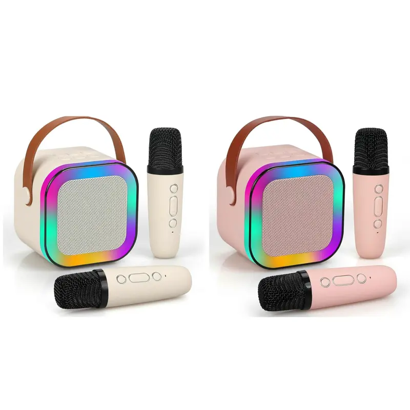 Mini Karaoke Machine Portable Bluetooth Speaker with 2 Wireless Microphones - LED Lights, 5 Voice Effects, Rechargeable USB-C Battery, Kids & Adults Party KTV for Birthdays, Family Gatherings (Ages 4+)