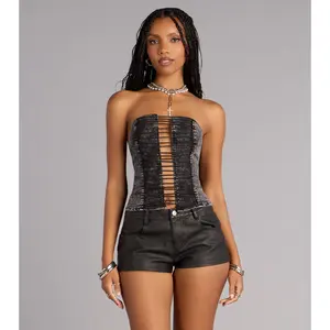 Break the Rules Lace Up Denim Corset Top
