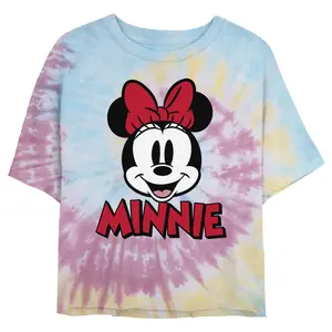 Juniors Womens' Mickey & Friends Retro Minnie Mouse Big Face Cropped T-Shirt