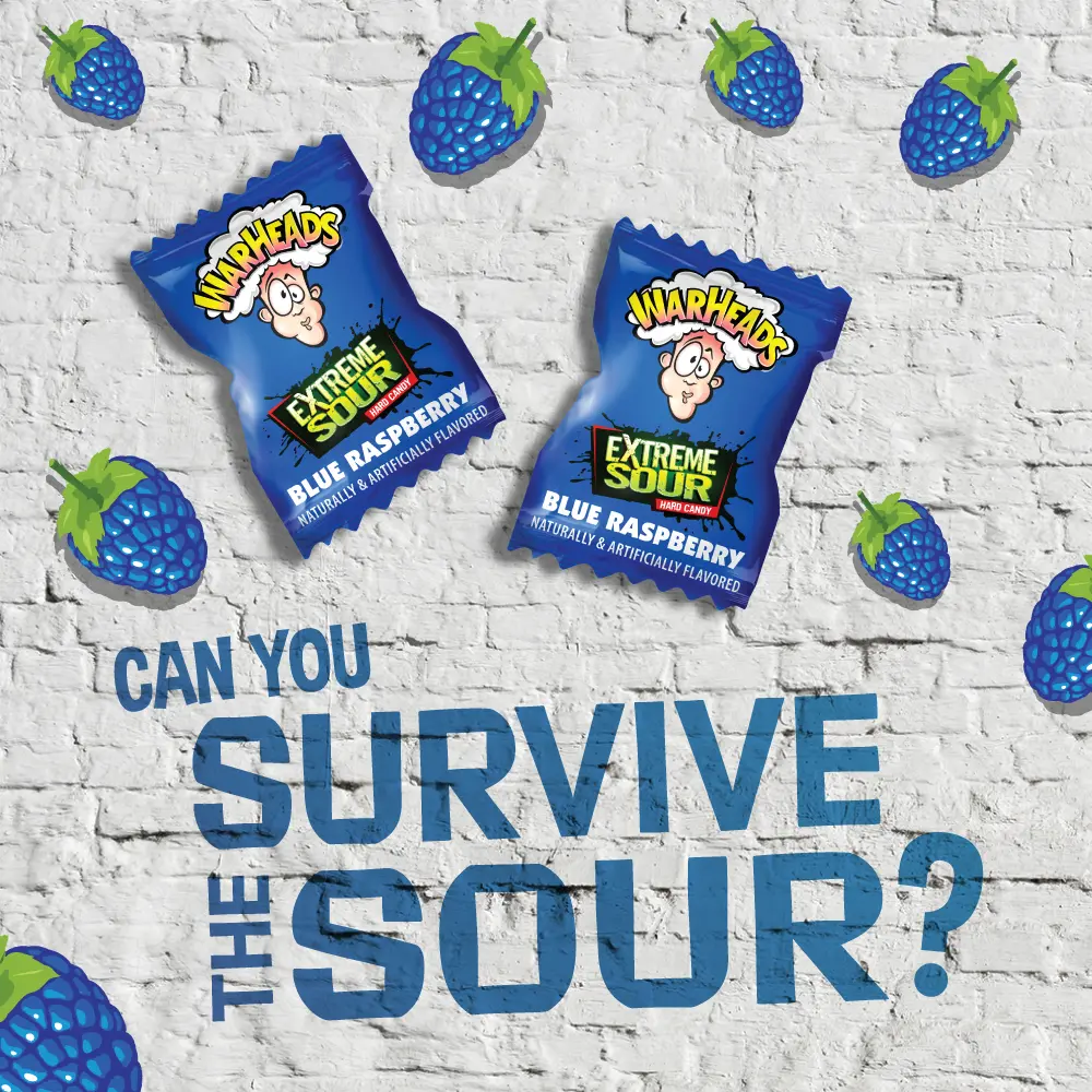 WARHEADS Blue Raspberry Extreme Sour Hard Candy – 2 lb Bulk Bag of ...
