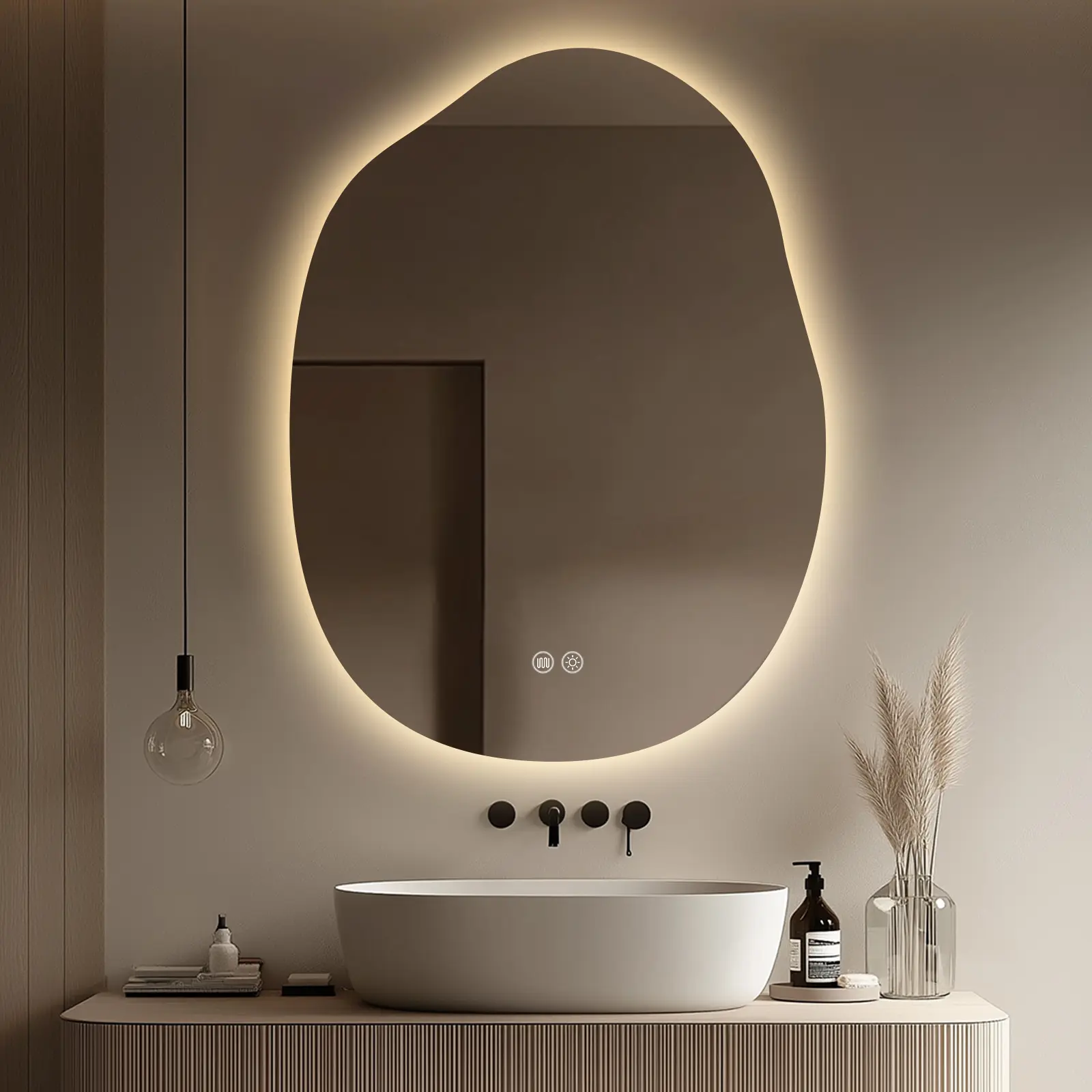 Yoding LED Bathroom Mirror with Lights, Irregular Smart Backlit Mirror with Anti-Fog, Memory, Al-alloy Lampshade, Water Proof, Frameless Vanity Mirror with Lights (Horizontal/Vertical)