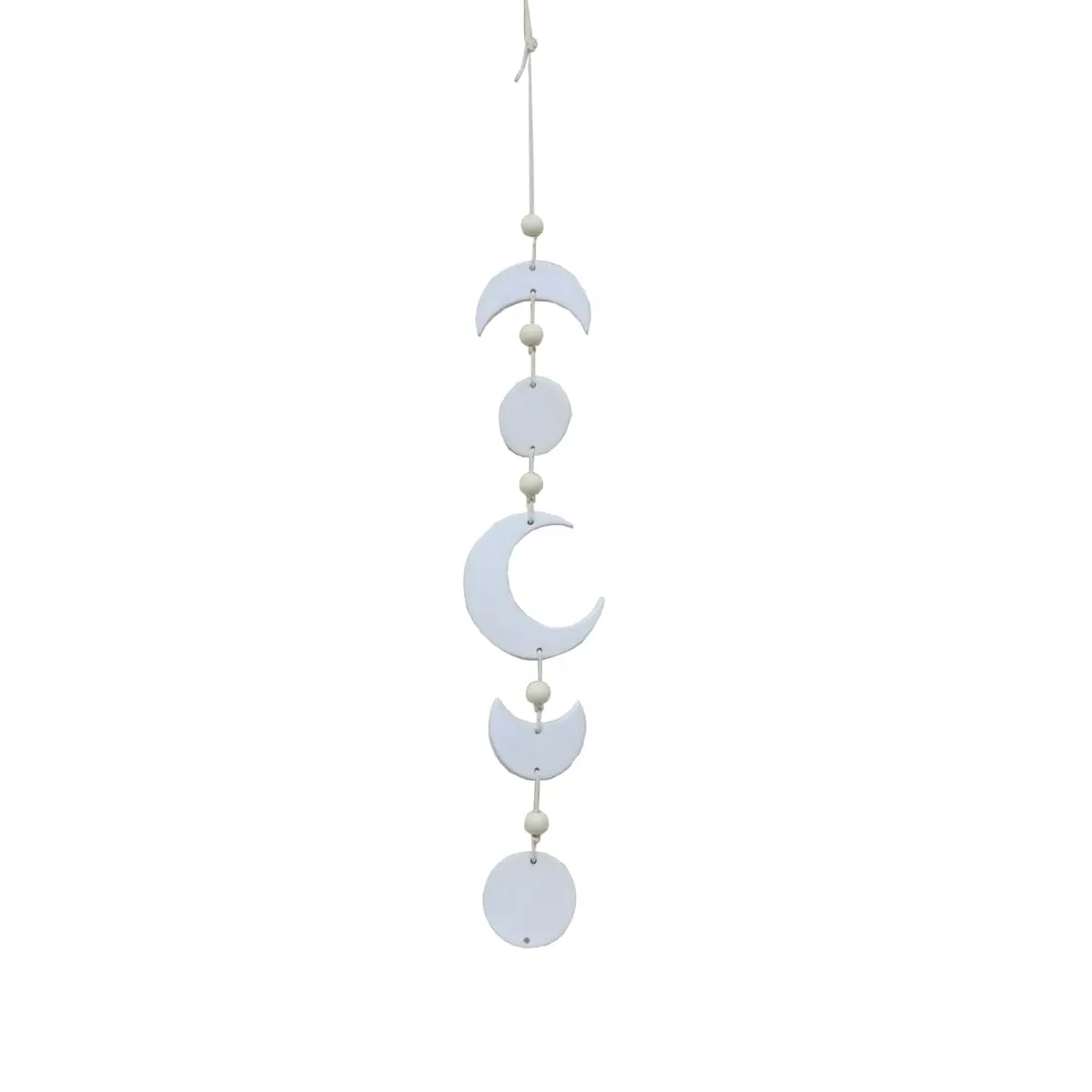 Flora Bunda CT1586E-WH 28' Beaded Ceramic Moon Phased Wind Chime, Macrame Hanging Planter, 0.8 lb, 5.38'x5.38'x3.25', Caveman Pattern Garden Decor