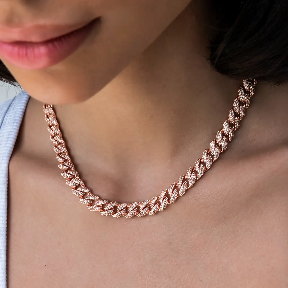 GLD 8.5mm Diamond Cuban Necklace in Rose Gold - Perfect Gift