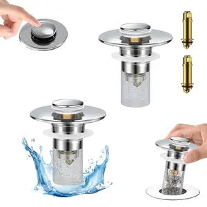 4、Bathroom Sink Stopper Strainer, Pop-Up Bathroom Sink Drain Strainer with Removable Stainless Steel Hair Catcher Basket, Universal Fit for Bathroom Sinks, Bathtubs, Showers & Floor Drains