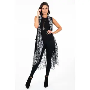 Women's Geometrical Print Sleeveless Cardigan Vest with Pockets