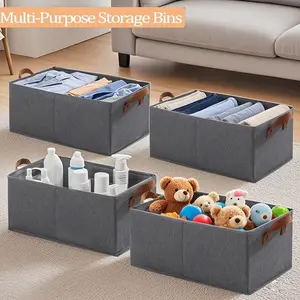 STORAGE MANIAC Storage Cubes,Pack of 3 Capacity Storage Bins Closet Organizer Sturdy Foldable Fabric Storage Boxes for Organizing Clothing,Sheets,Toys,Shelves Basket Storage Bin With Handles,Gray