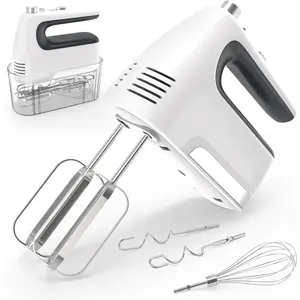 Electric Hand Mixer, 5-Speed 400W Powerful Motor, Handheld with Storage Case, Turbo Boost and 5x Accessories For Flat Beaters,Dough Hooks,Whisk (White)