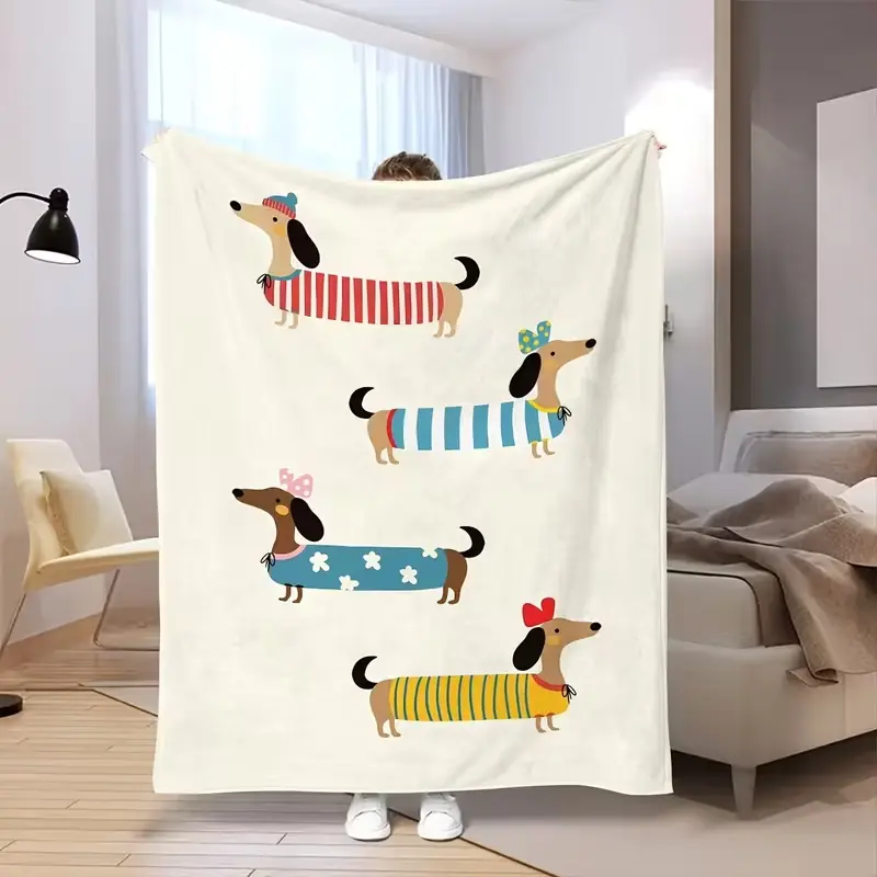 Polyester Cute Sausage Dog Throw Blanket - Soft, Comfortable, High-Definition Print, Cute Print, Animal Artwork, Bed Warmer, Cartoon Mascot, Colorful Animal Blanket for Sofas, Beds, Gifting, Cute Print Blankets, Animal Artwork Blankets