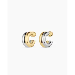 gorjana – Lou Mixed Stacked Huggies – 18K Gold-Plated Huggie Earrings – Textured & Modern – Effortless Everyday Accessory