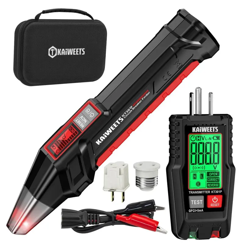 Portable Circuit Tester and Breaker Finder Kit with LCD Display, NCV Detection, and Flashlight for GFCI Testing, Includes Transmitter and Adapters, Includes Adapters