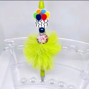 Balloon Celebration Bling and Beaded Green Fluffy Pen- Black Ink Perfect for Birthdays, Graduations, or Anniversaries ideal gift