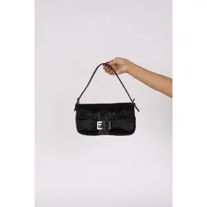 Pre-owned FENDI Designer Handbag/Wallet Runway Baguette Black Beaded 1999 Drop 4