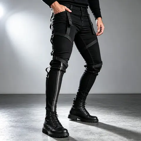 GINGTTO Men's Skinny Jeans Punk Gothic Zipper Denim Pants Hip hop Tapered Leg Slim Fit Jean