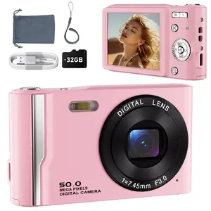 Digital Camera, FHD 4K Kids Camera, Autofocus 50 Megapixel Point and Shoot Digital Camera with 32GB SD Card, 16x Zoom, Anti-Shake, Lanyard, Compact Compact Camera for Kids, Boys, Girls
