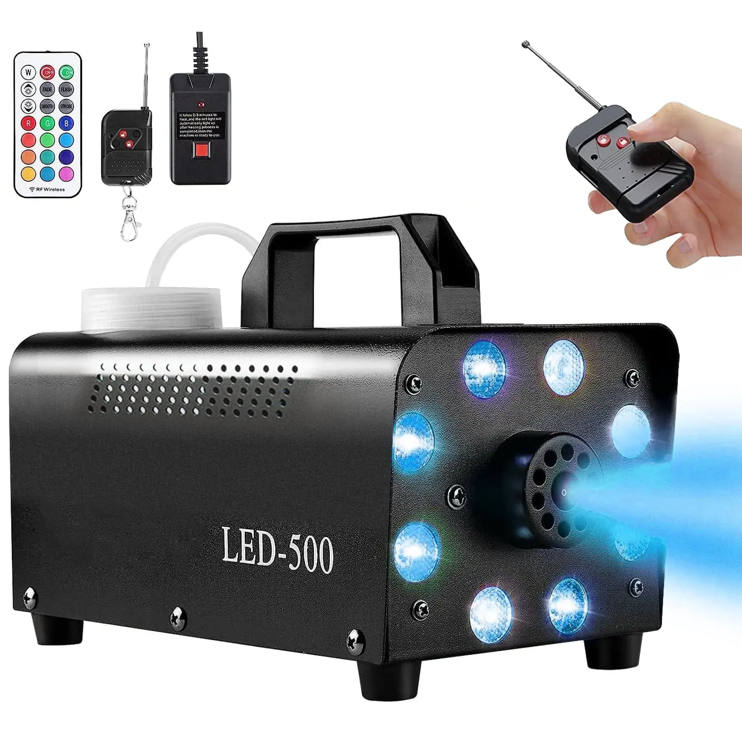 Color-Changing Novelty Lighting Smoke Machine, 8 LED 13-Color Party Lights with Wireless Remote Control, Strobe Effect, Power Cord, Mood Lighting, Sensory Lights, Alternative Artistic Design for Wedding Stage, Halloween Parties