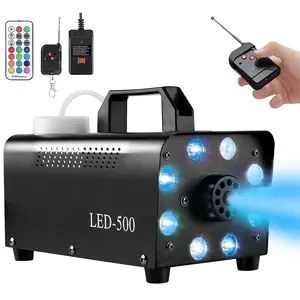 Smoke Machine, Party fog Machine, 8 LED Lights with 13-Colors, Wireless Remote Control with Strobe Effect, Suitable for Wedding Stage, Halloween, Various Holiday Parties