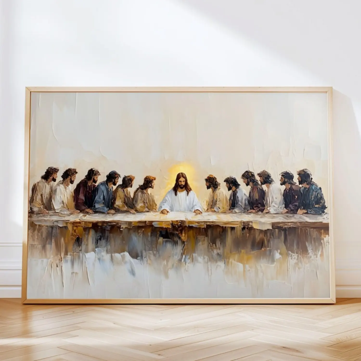 Modern Religious The Last Supper Framed Cotton Poster - 12x18 in Fade-Resistant, Vibrant Christian Wall Art with Border, Hanging Indoor Home Bedroom Decoration