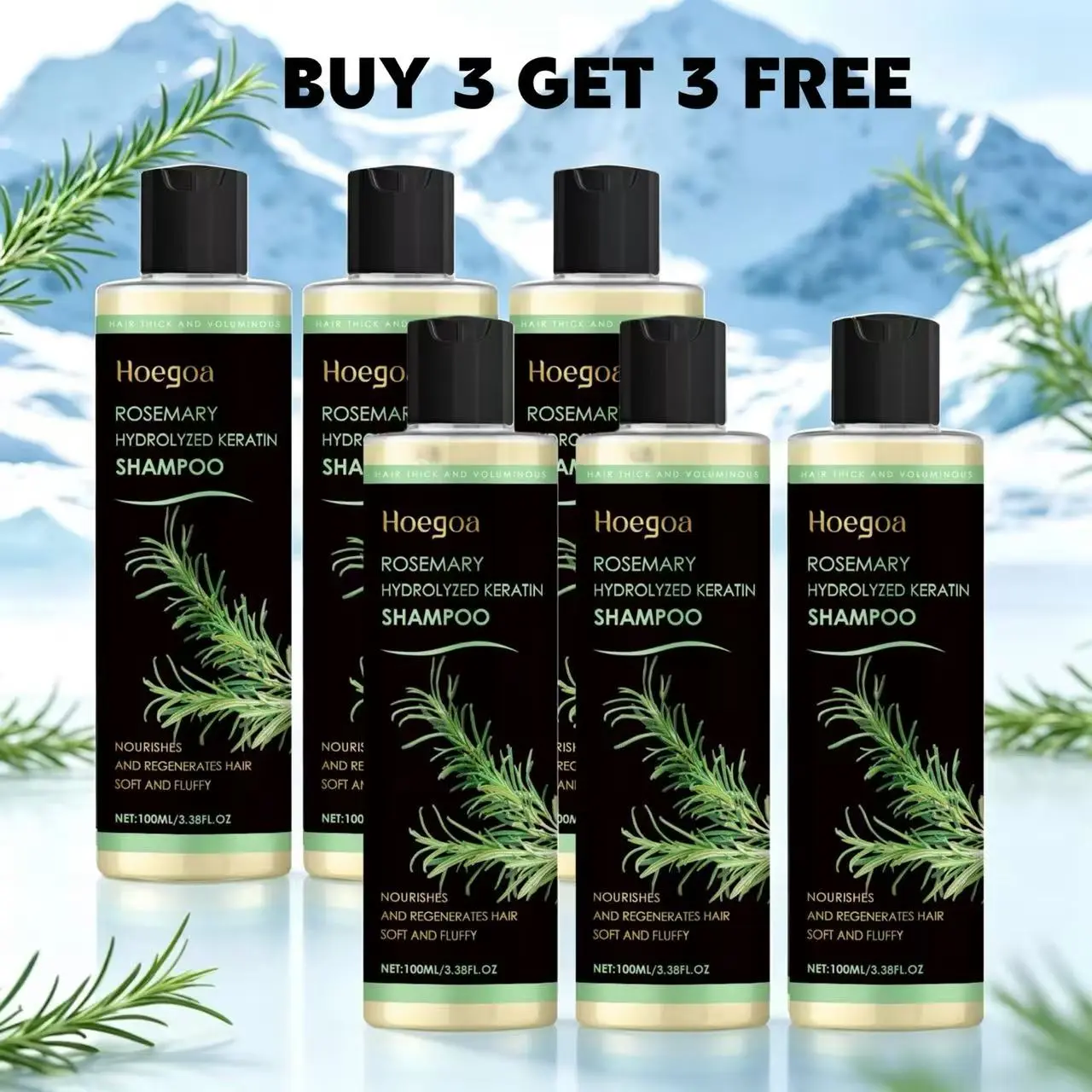 【Buy 3 Get 3 Free】 Rosemary Root Nourishing Shampoo, Anti-Dandruff, Oil-Control, Hair Growth-Promoting, Split End-Preventing, Hair-Strengthening, Scalp Irritation-Soothening, Shine-Restoring
