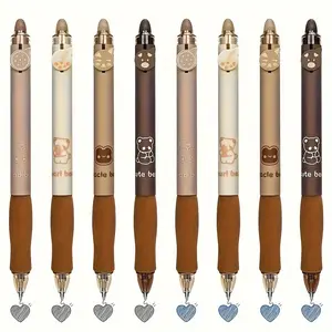 4pcs cute bear erasable pen, kawaii pen, retractable erasable pen, 0.5mm black/blue ink erasable pen, quick drying ink erasable pen, student school office stationery supplies