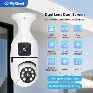 [Flycloud 2MP] Dual Lens Light Bulb Camera 1080P HD WiFi Remote View Two-Way Talk Night Vision Smart Human Detection AP Mode V380 Home Security Camera for Store Office