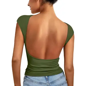 Womens Backless Tops Open Back Shirts Summer Crop Shirts Short Sleeve Cute Clothes Y2k Spring Outfits 2026
