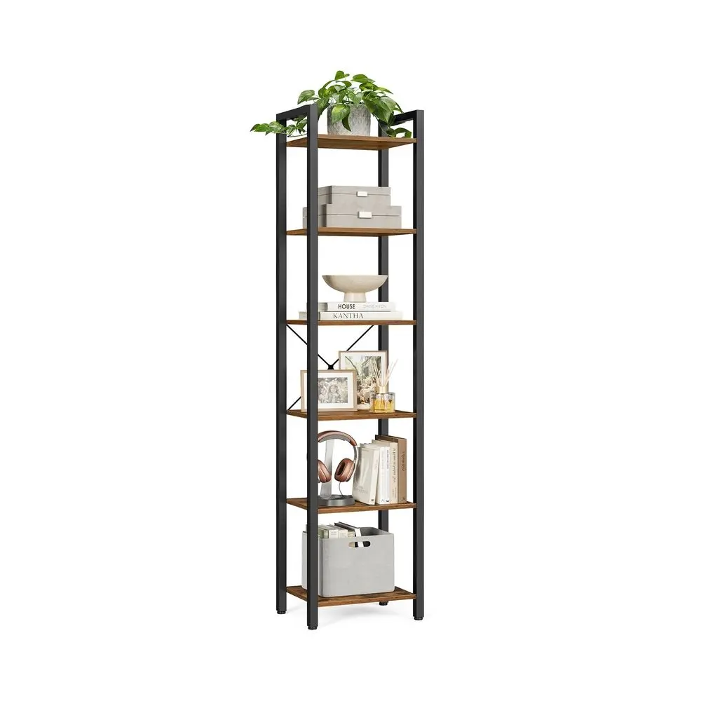 VASAGLE 6-Tier Bookshelf, Bookcase with Steel Frame, Book Shelf for Living Room, Home Office, Study, 11.8 x 15.7 x 73.2 Inches, Industrial Style