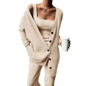 Callira Knitted 3 Piece Tank Top Cardigan & Pants Set