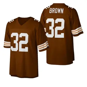 Men's #32 American football jersey, brown, stylish, comfortable and breathable, v-neck embroidery, sports game jersey