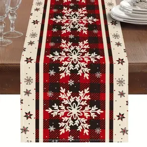 1 PC, Red & Black Plaid Snowflake Table Runner, Winter Kitchen Table Decoration, Suitable for Christmas Party Home Decoration