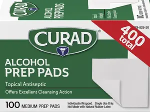 Curad, Alcohol Prep Pads, Medium Isopropyl Alcohol Wipes Individually Wrapped, 400 Count Healthcare Aid Kit