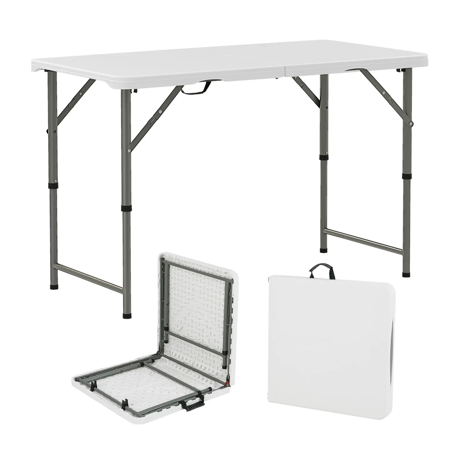 COSTWAY - 4 Feet Portable Camping Table with HDPE Tabletop and Metal Legs-White