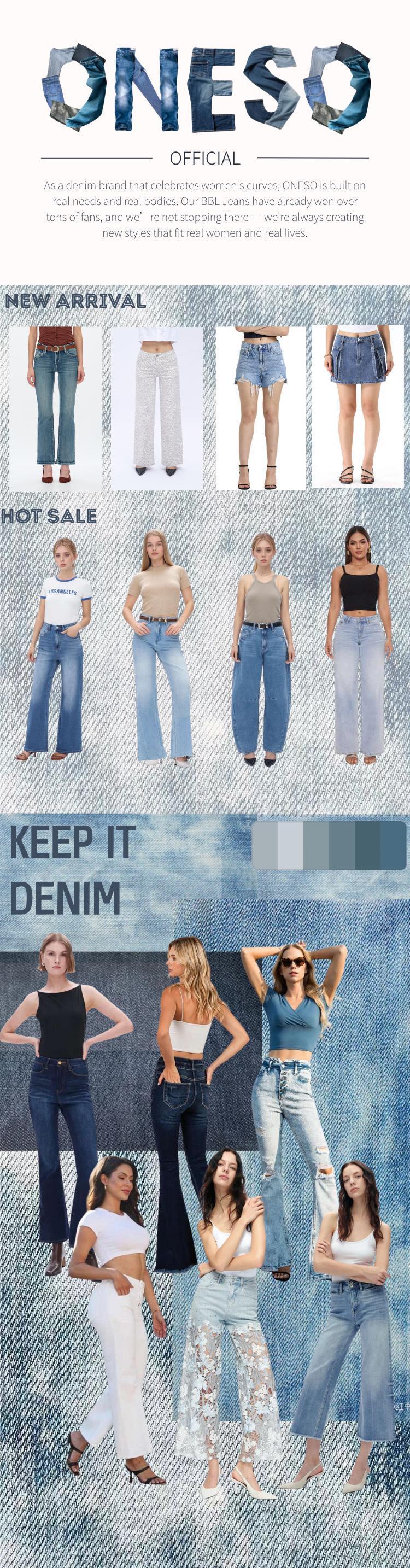 ONESO Stretchy BBL Wide-Leg Jeans for Women Washed Grey Mid-Low Rise Denim Snatched Waist Minimalist Everyday Pants Womenswear
