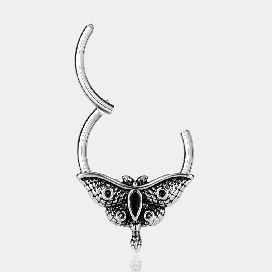 OUFER 16G Halloween Vintage Carved Moth Daith Septum Ring 316L Stainless Steel Body Piercing Jewelry for Halloween Enthusiasts