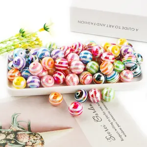 16mm 30Pcs Acrylic Round Beads 16mm Striped Round Rainbow Macaron Color Lollipop for DIY Phone Chain Bag Hanging Pen Beads Key Chain