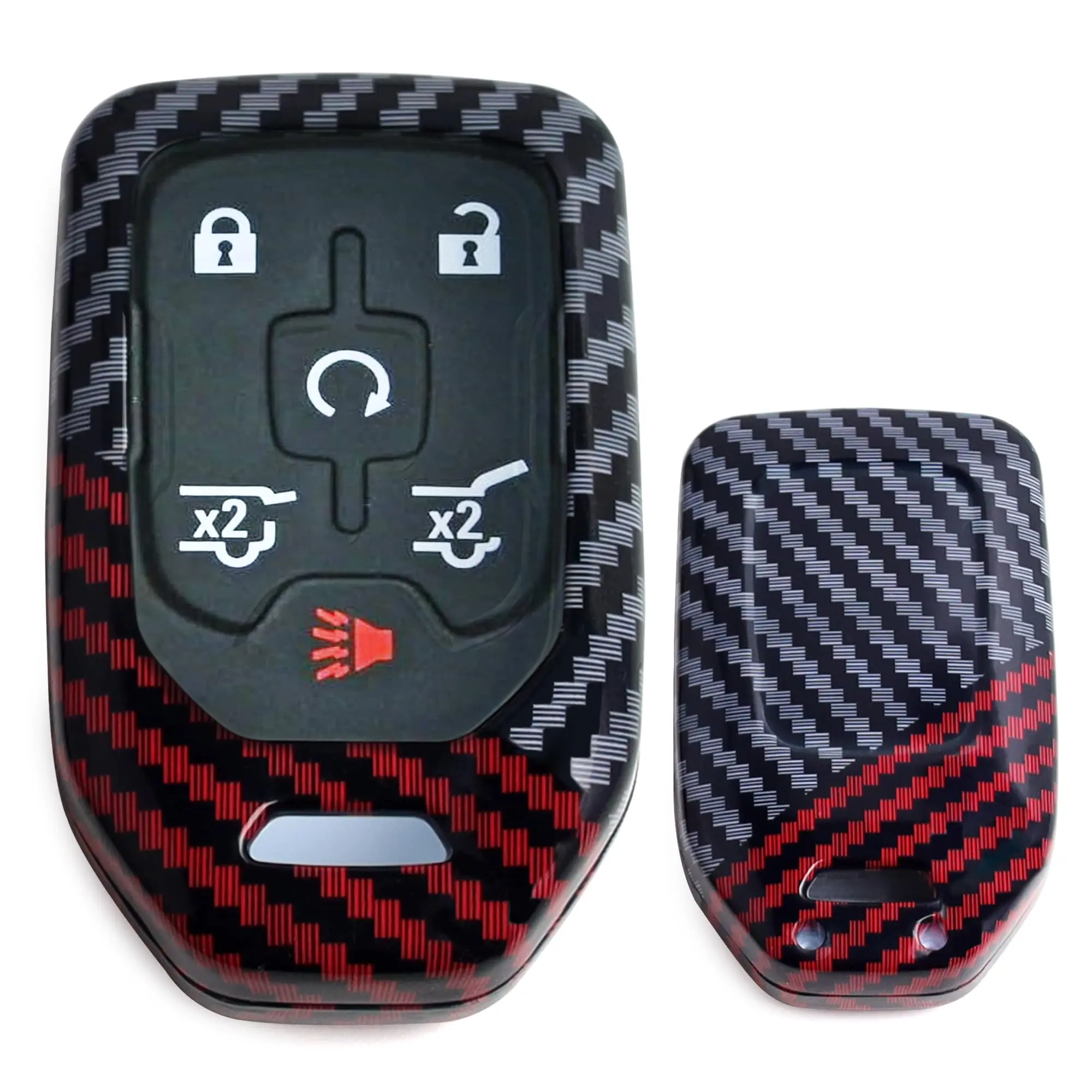 iJDMTOY Glossy Black/Red Mix Color Carbon Fiber Finish Hard Plastic Key Fob Case For GMC Acadia Terrain Sierra Yukon, Chevy Silverado