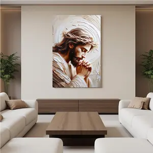 Jesus Praying Wall Art Christian Living Room Faith Decor Canvas with Crown of Thorns Luxury Home Decor Religious Ornaments  Poster