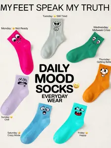 7 Pairs Weekly Mood Socks Set, Funny Aesthetic Crew Socks for Daily Outfit, Funny Gift Ideas for Besties, TikTok Made Me Buy It, Daily Expression Socks, Mood Socks Set